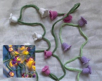 Crocheted flower fairy lights | crochet flower fairylights | y2k decoration | Handmade lighting