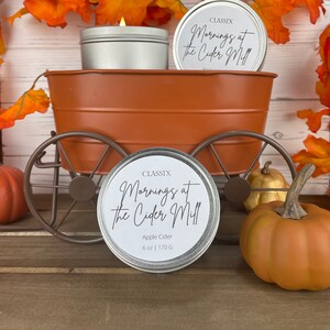 Tin candle &quot;Mornings at the Cider Mill&quot; - mulled cider