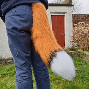 Medium size semi-realistic orange black white fox tail for fursuit / cosplay / costume furry fox tail canine tail realistic cartoon tail