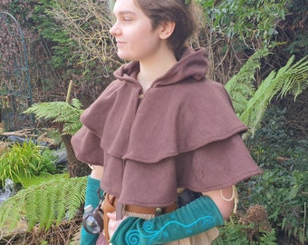 Brown layered capelet for costume cosplay or LARP wear monk hood mage hood medieval cloak cape