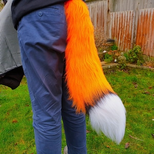 Medium size cartoon orange black white fox tail for fursuit / cosplay / costume furry fox tail canine tail toony tail cartoon tail