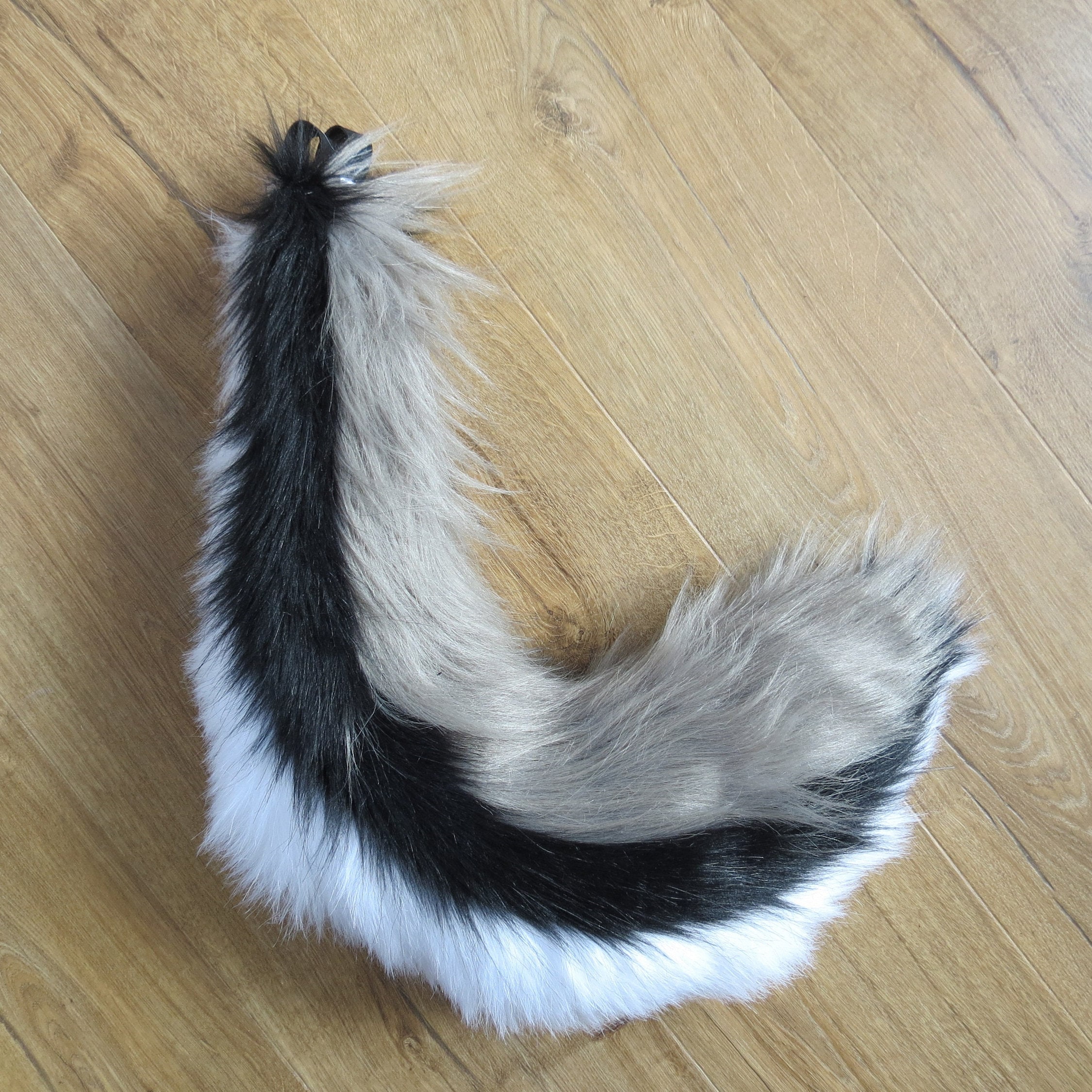 White / Black / Grey or Red Tri-colour Medium Sized Furry Fursuit Tail ...