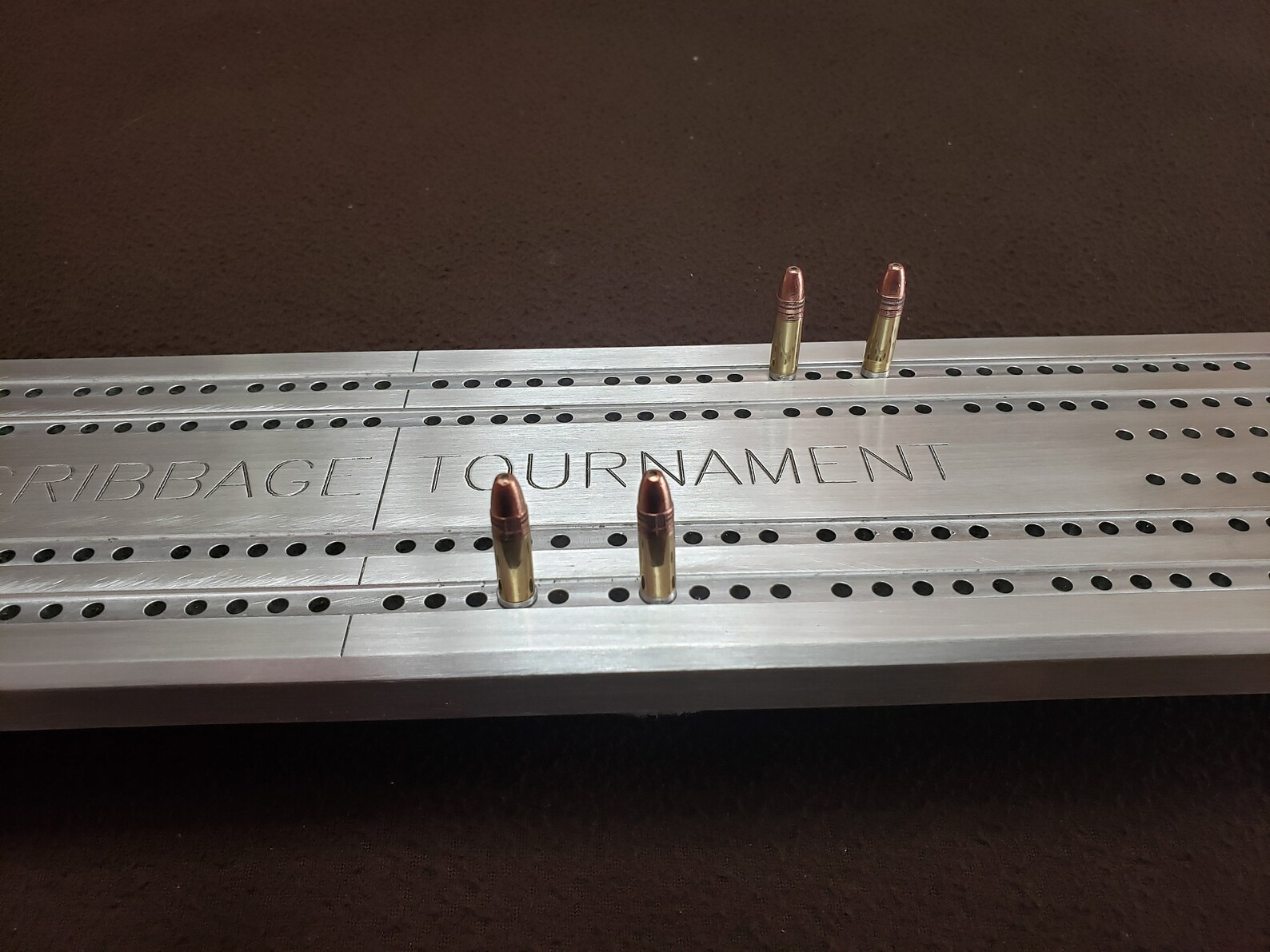 Aluminum cribbage board with 22 caliber bullet pegs included Etsy