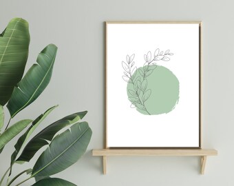 Flower Prints Wall Art | Sage Green Decor | Digital Download Flower Art | Floral Art Canvas |