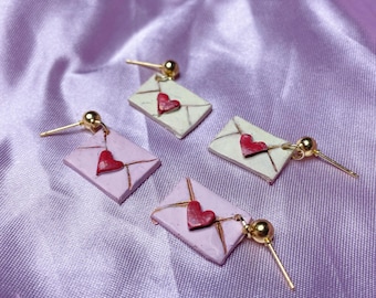 A Letter to my Love Polymer Clay Valentine Envelope Earrings