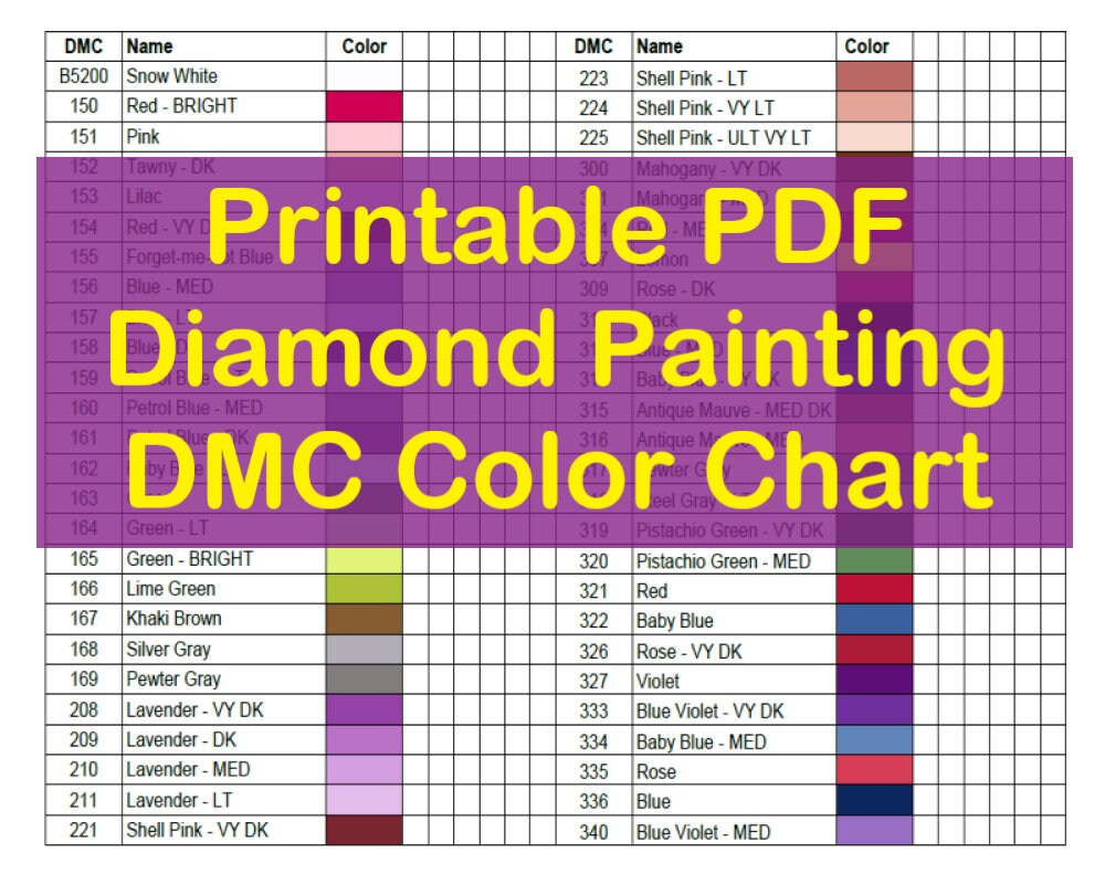 Pdf Free Printable Color Dmc Diamond Dotz Color Chart Printable Word 