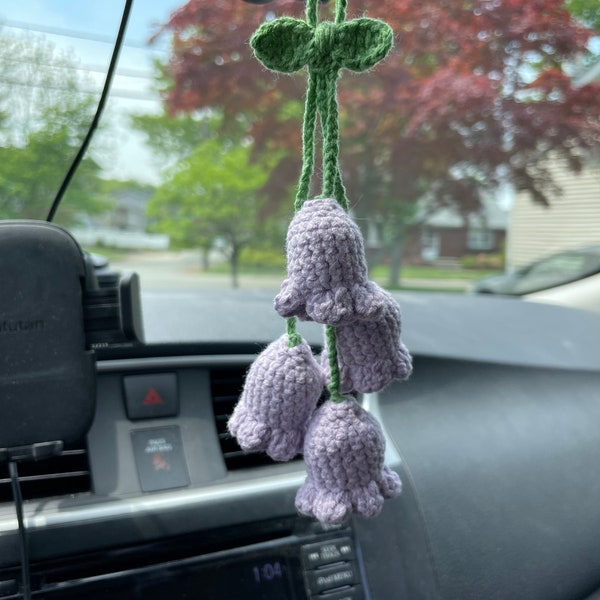 Crochet Purple Tulip Charm | Lilac Car Charm | Handmade Fall Car Decoration | Rearview Mirror Hanging | Car Pendant Gift for Car Owners