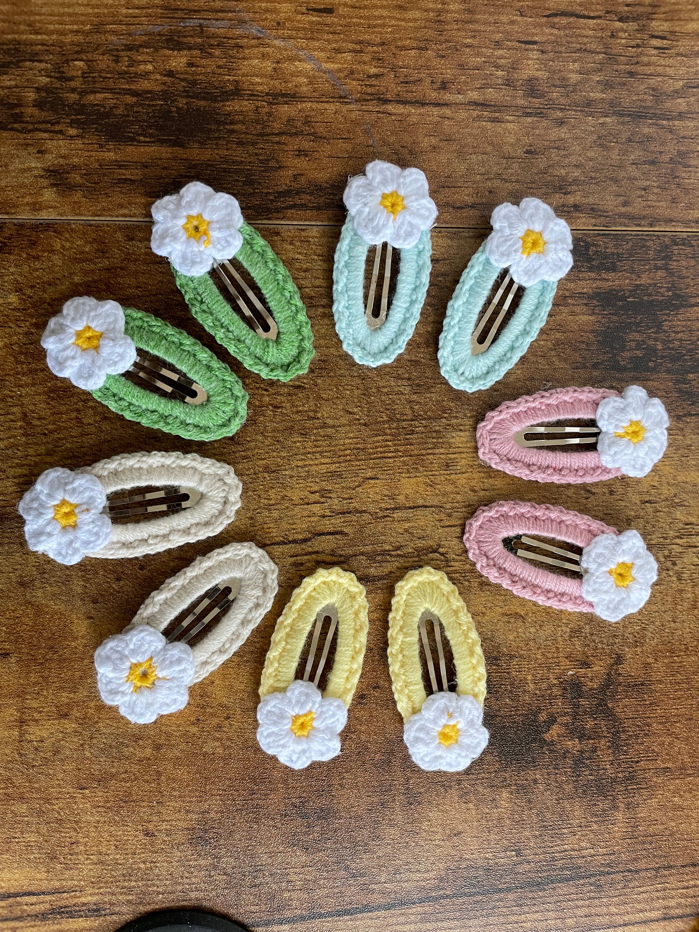 Handmade Crochet Daisy Snap Hair Clips | Pair of 2 | Hair
