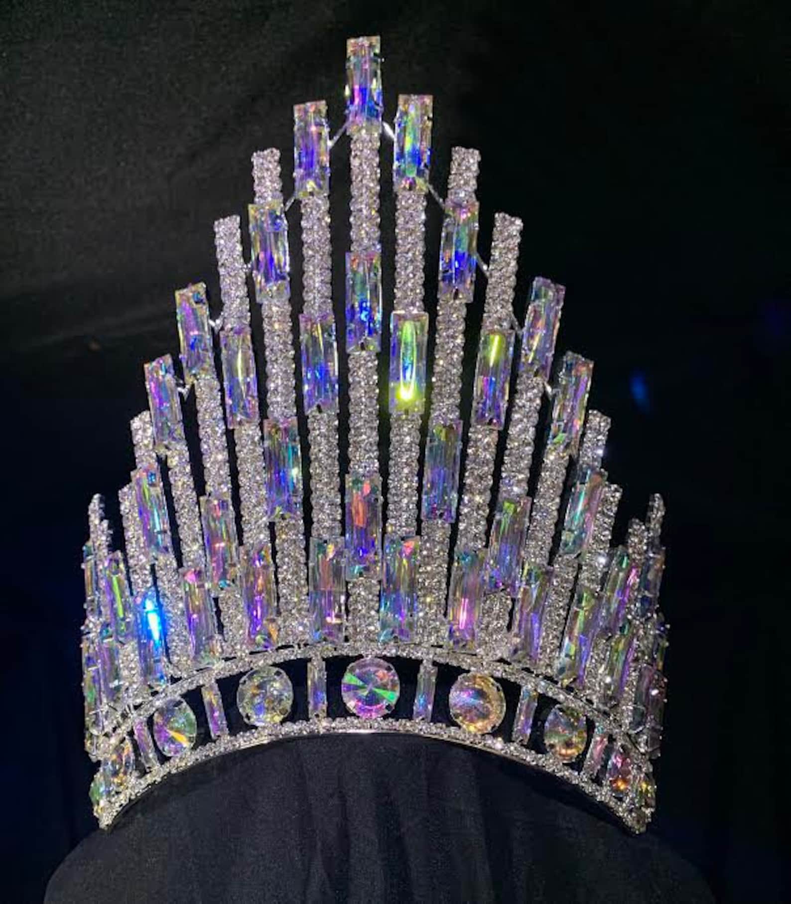 Rhinestone Large Pageant Crystal Crown Tiara Drag Queen 8 inch Etsy