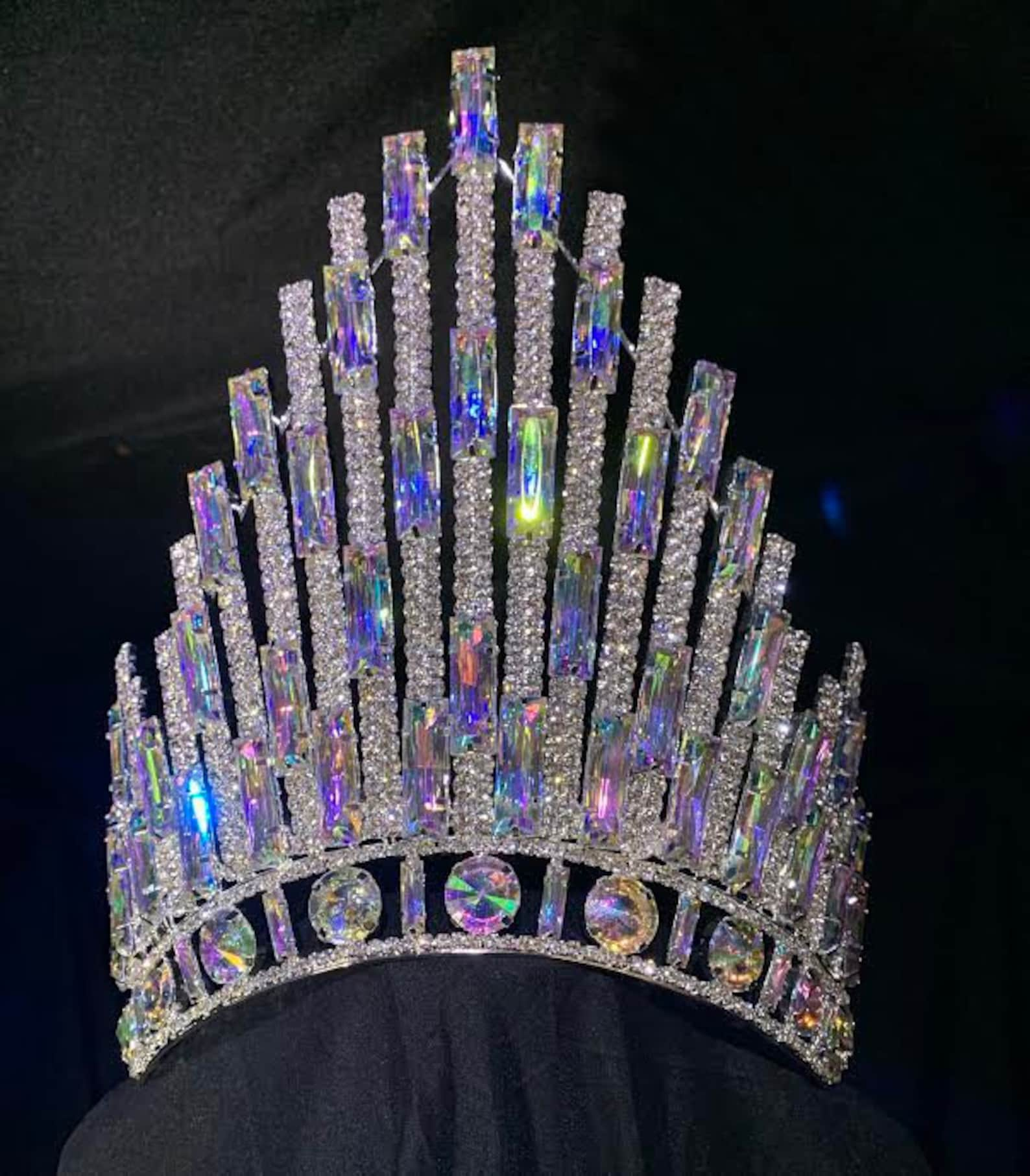 Rhinestone Large Pageant Crystal Crown Tiara Drag Queen 8 Inch Etsy