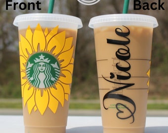 Starbucks Cup - Sunflower Starbucks Cup - Personalized Tumbler Cup - Birthday Gift - Custom Reusable Iced Coffee  Cup - Girls Trip