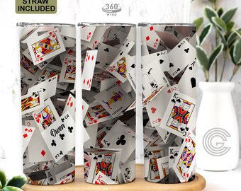 Poker Playing Cards Tumbler Personalized - Custom Deck Of Cards Mug Gift For Him - Poker Player To Go Tumbler Cup - Spades Card Gamer Gifts