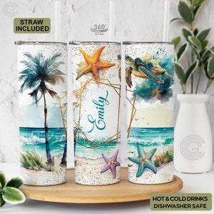 Personalized Destination Beach Vacation Tumbler - Summer Group Travel Mug - Custom Beach Theme Girls Trip Gift - Bachelorette Party Gift Cup