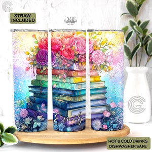 Custom Book Reader Tumbler, Personalized Floral Colorful Book Lover Gift, Reading Gift Mug Book Lover Name Tumbler, Reading Travel To Go Cup