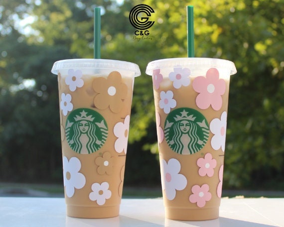 Retro Flowers Starbucks Cup, Personalized Starbucks Cold Cup