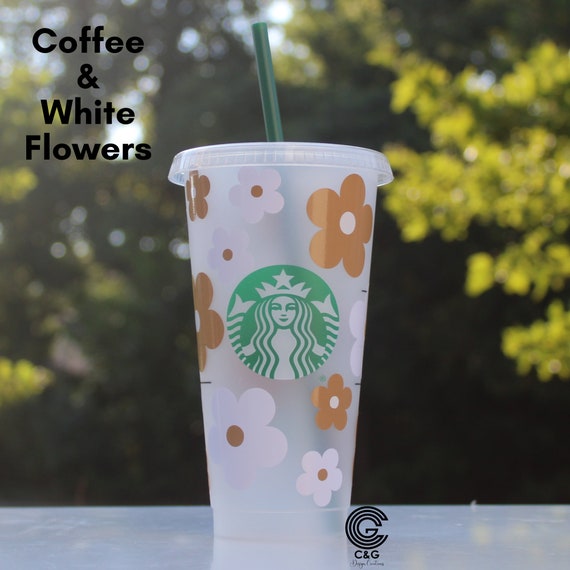 Starbucks Cold Cup With Pink Retro Flowers Design – Pink Cactus Creations