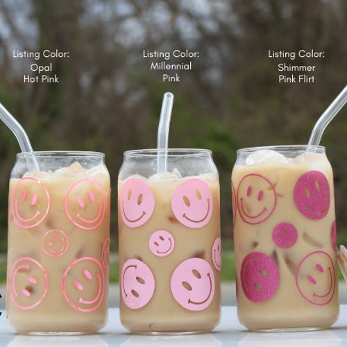 Smiley Face Glass - Iced Glass Coffee Jar - Soda Glass Can - Beer Can Glass - Iced Coffee Glass - Iced Beer Can - Can Glass - Smile Jar