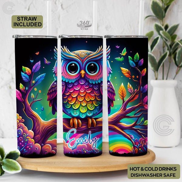 Personalized Floral Owl Tumbler - Custom Owl Tumbler Cup with Name Gift for Women - Floral Name Mug Gift for Owl Lovers - Vacation Trip Gift