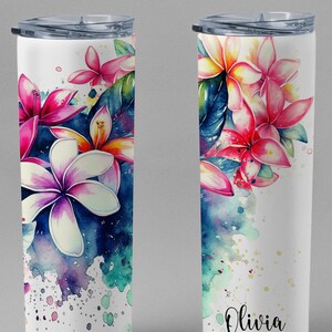 Personalized Tropical Plumerias Tumbler with Name Tropical Floral Tumbler Cup Gift For Women Tropical Leaf Tumbler Birthday Gift For Her image 4