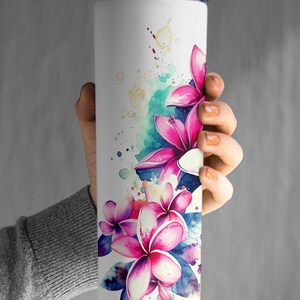 Personalized Tropical Plumerias Tumbler with Name Tropical Floral Tumbler Cup Gift For Women Tropical Leaf Tumbler Birthday Gift For Her image 3