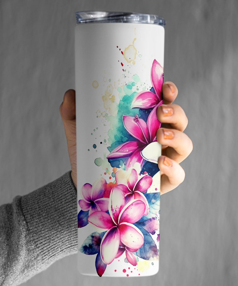 Personalized Tropical Plumerias Tumbler with Name Tropical Floral Tumbler Cup Gift For Women Tropical Leaf Tumbler Birthday Gift For Her image 3