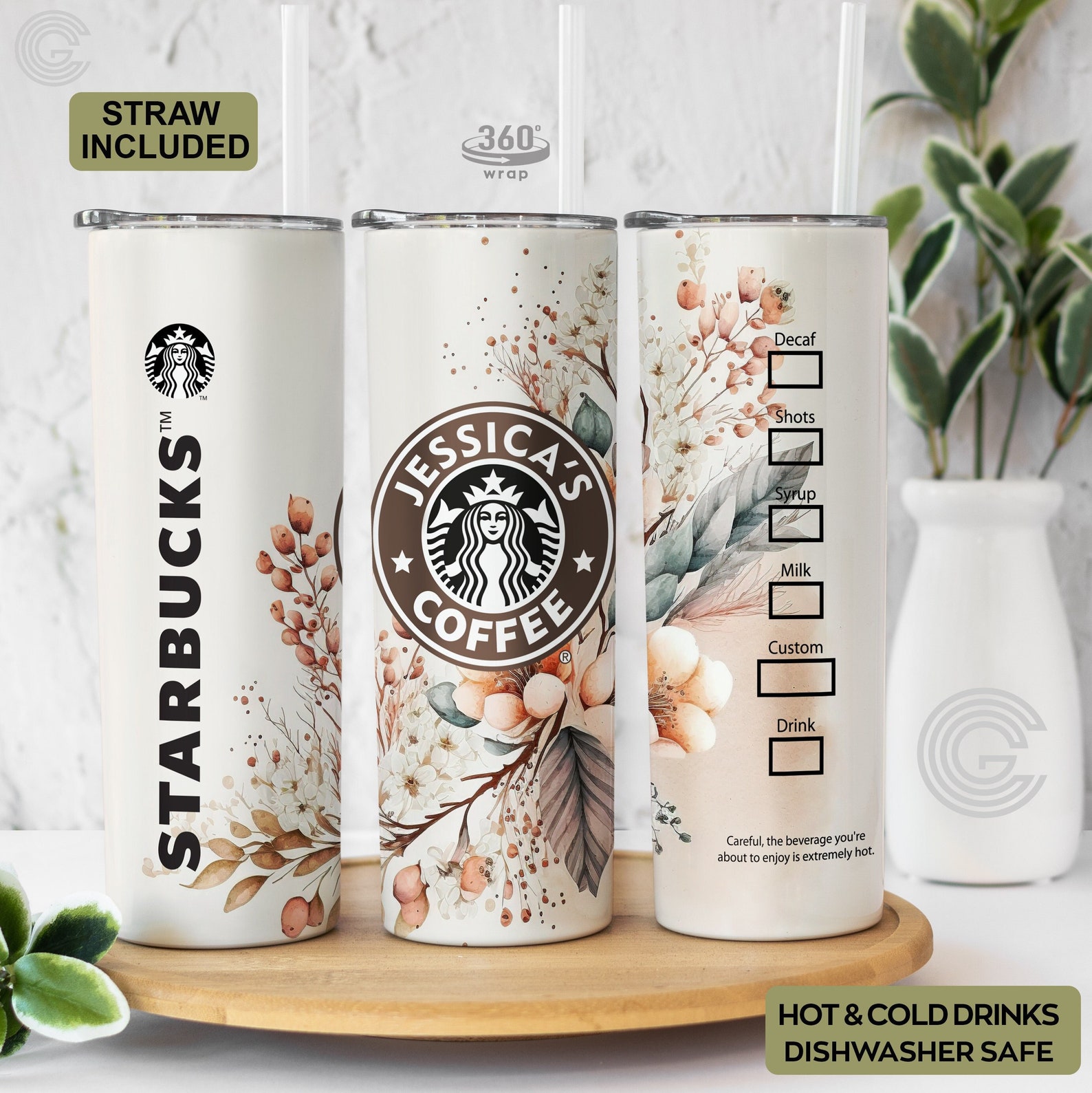 Starbucks Boho Flowers Tumbler Personalized