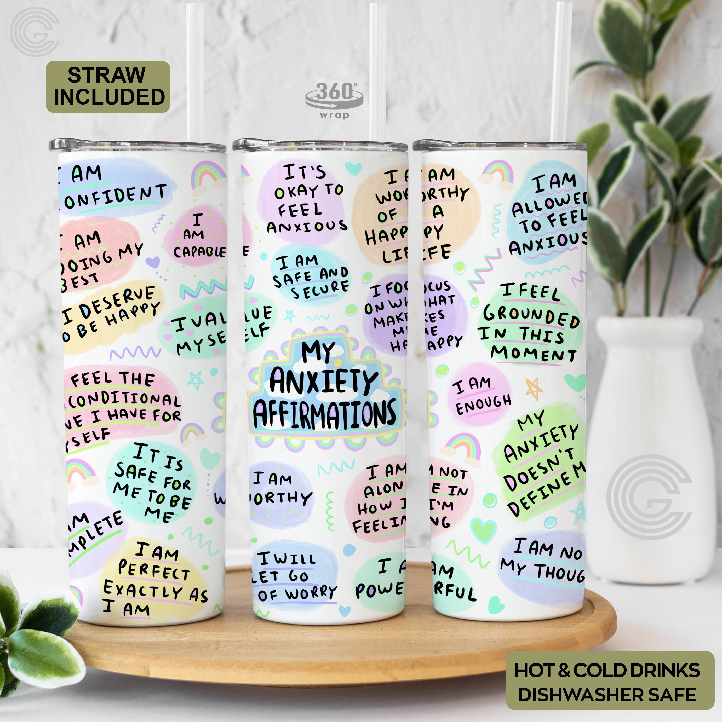 Mental Anxiety Self Care Affirmations Tumbler - Daily Reminders Anxiety Self Love Cup - Mental Health Gift For Her -...