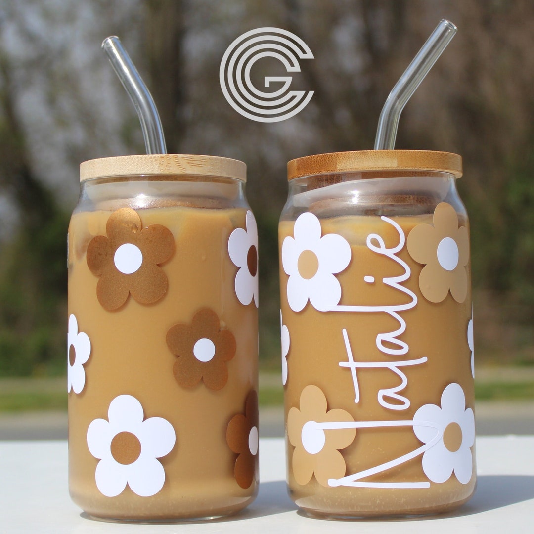 Iced Coffee Glass Cup Personalized Custom Beer Can Glass With Lid and ...