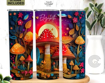Mushroom Tumbler Cup Gift Personalized - 3D Inspired Mushroom Mug Gift For Women - Summer Trip Tumbler Cup With Straw - Mushroom Lovers Gift
