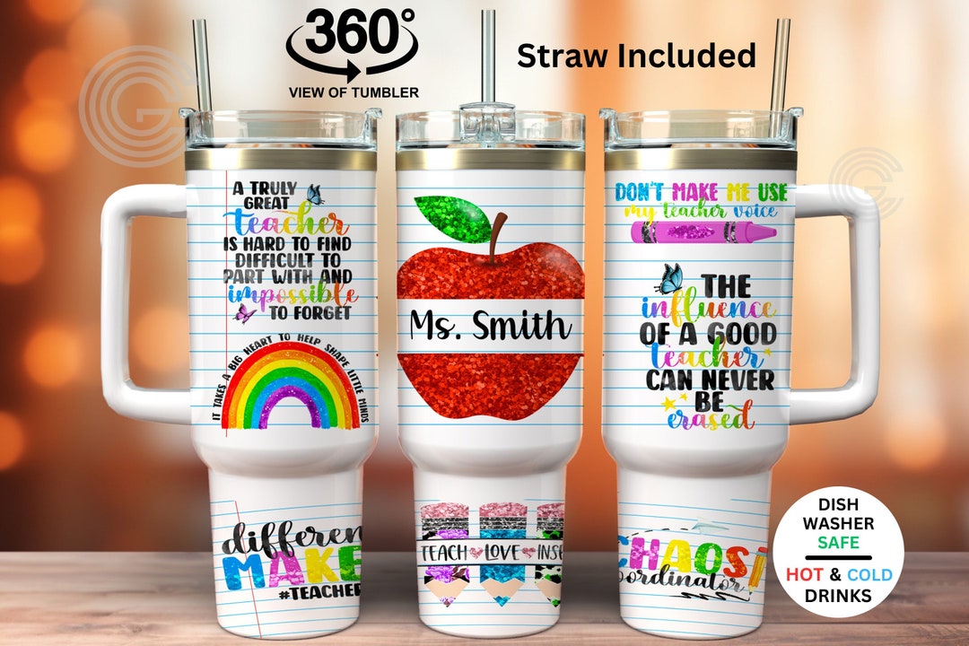 Custom 40oz Teacher Tumbler With Handle, Personalized Teacher ...