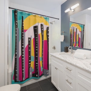 Miami Vibrant Shower Curtain, Bay Curtain, Surfer Bathroom