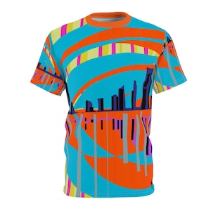 Unisex Miami Skyline Art T-Shirt, Retro Miami Flannel, Original Miami Beach Shirt, Surfer and Artist Gift