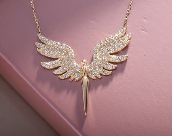 14k Gold Archangel Michael Necklace, Guardian Angel Jewelry