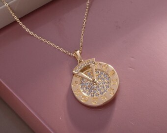 14k Gold Zodiac Medallion Necklace | Rotatable Handmade Pendant