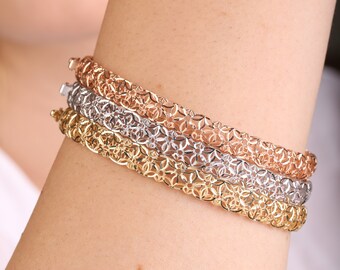 14K Gold Filigree Cuff Bangle Bracelet – Dainty Filigree Bangle