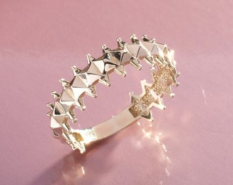 14K Solid Gold Pyramid Band Ring, Geometric Jewelry