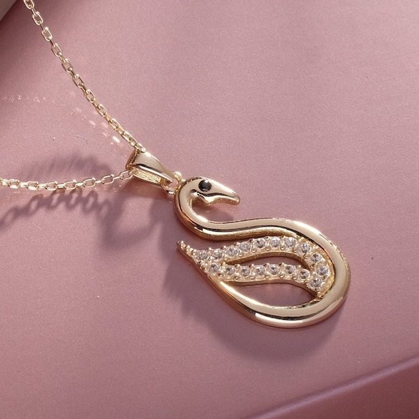 14k gouden zwaanketting, sierlijke bedel, handgemaakt