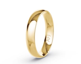 14K Solid Gold 4mm Yellow Gold Polished Mens Womens Comfort Fit Dome Wedding Band