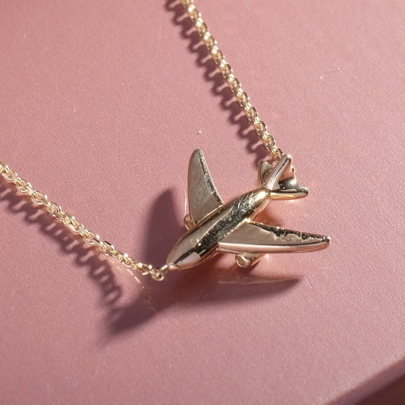 Airplane Necklace 14k Solid Gold Adelafinejewels Etsy