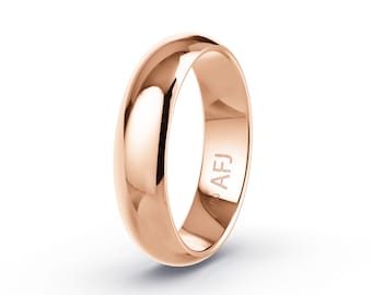 18K Solid Gold 5mm Rose Gold Polished Mens Womens Comfort Fit Dome Wedding Band