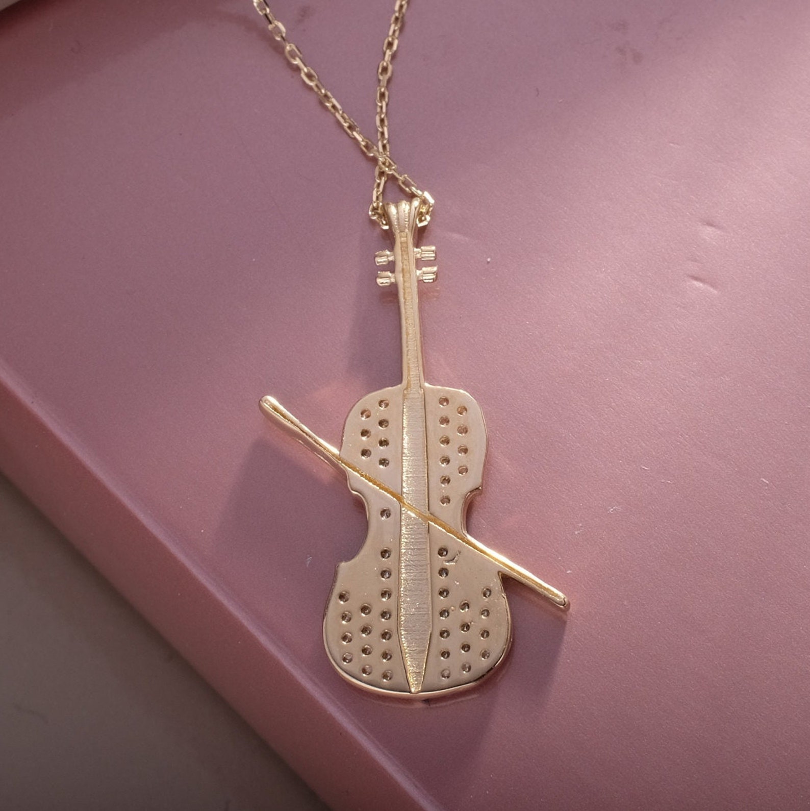 Violin Necklace 14k Gold Violinist Necklace Musician Etsy