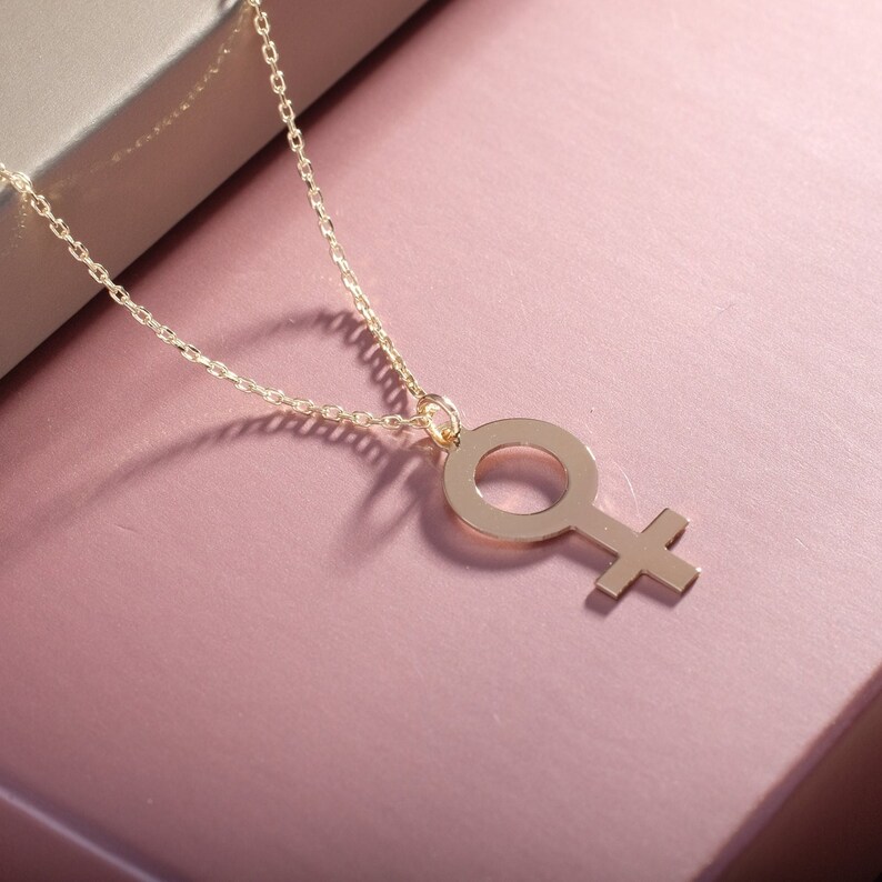 Chain Feminist Necklace Gold Feminist Necklace, 14K Gold, Female