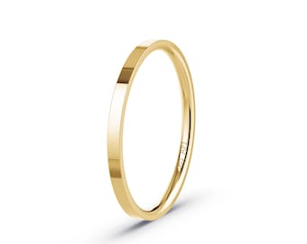 14k Solid Gold 1.5MM Flat Yellow Gold Polished Mens Womens Comfort Fit Wedding Band