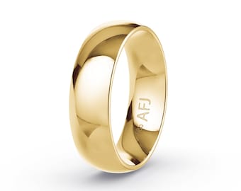 14K Solid Gold 6mm Yellow Gold Polished Comfort Fit Dome Mens Womens Wedding Band