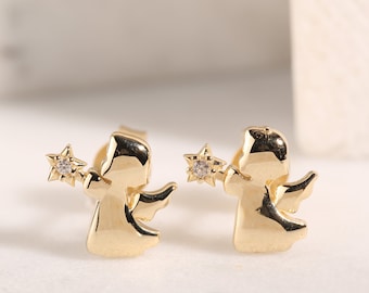 14K Gold Angel Earrings | Star Studs