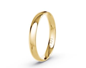14K Solid Gold 3mm Yellow Gold Polished Mens Womens Comfort Fit Dome Wedding Band