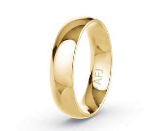 14K Solid Gold 5mm Yellow Gold Polished Mens Womens Comfort Fit Dome Wedding Band