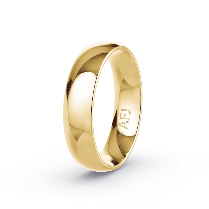 14K Solid Gold 5mm Yellow Gold Polished Mens Womens Comfort Fit Dome Wedding Band bild 1