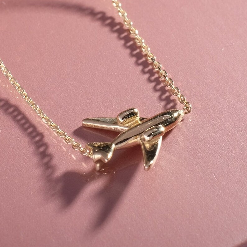 Airplane Necklace 14k Solid Gold Adelafinejewels Etsy