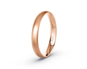 18K Solid Gold 3mm Rose Brushed Gold Mens Womens Comfort Fit Dome Wedding Band